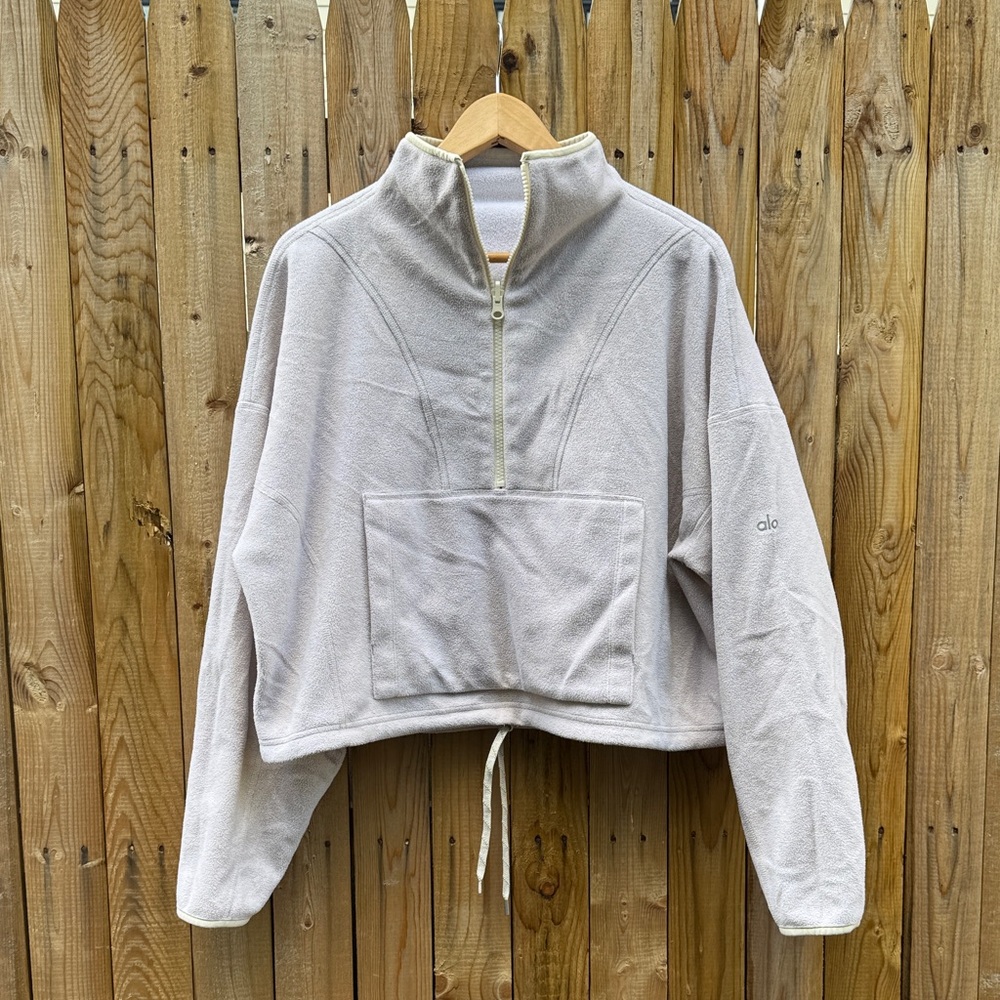 ALO Yoga Cream Quarter-Zip Cropped Fleece Pullover